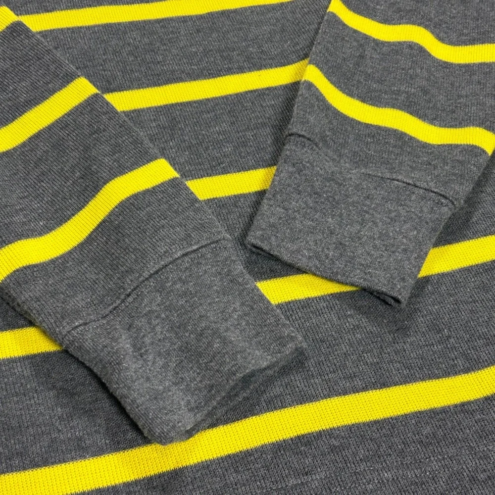 Gap Kids Quarter Zip Pullover Sweater Boys XL 12 Gray Yellow Striped Knit Preppy